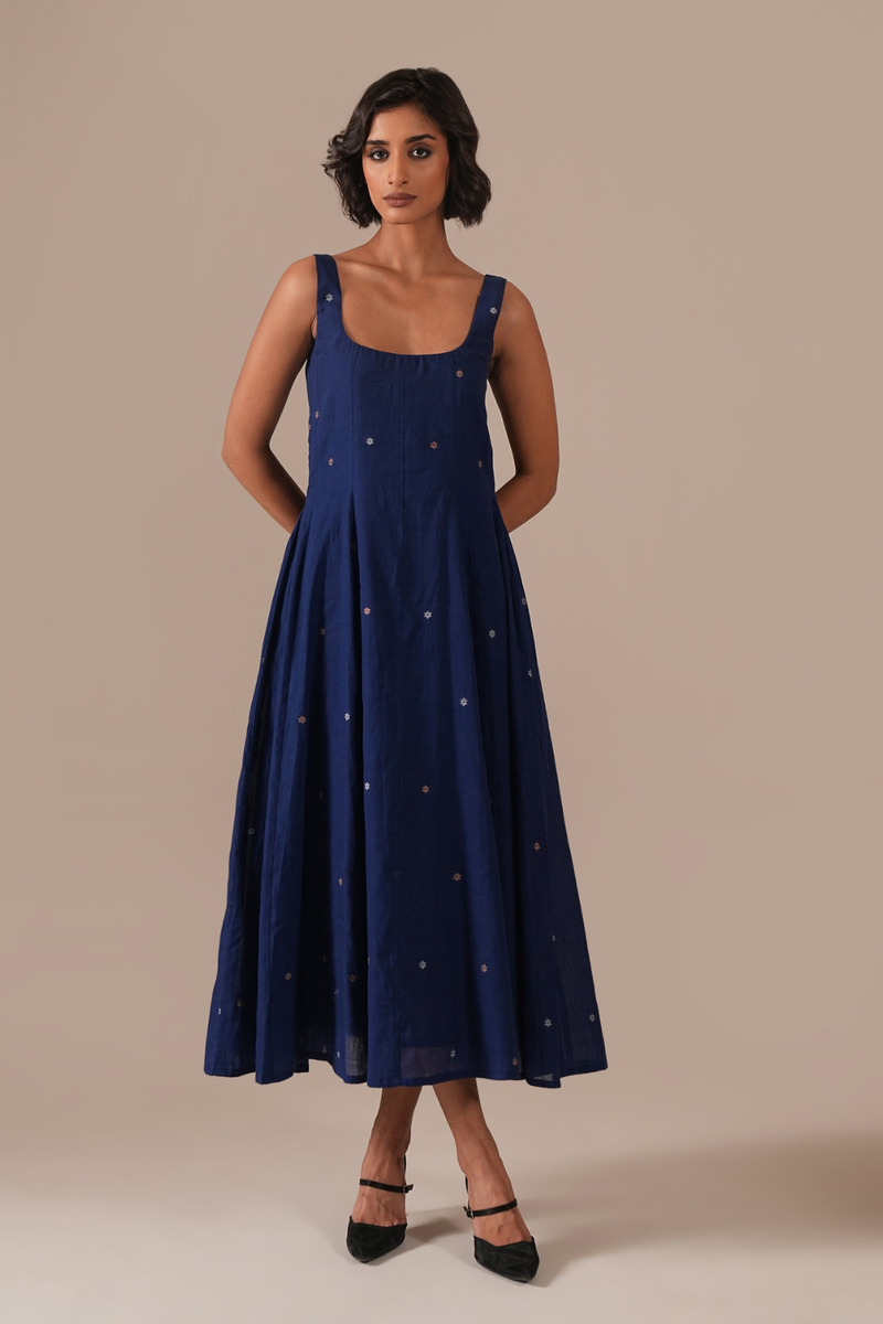 STARRY MIST DRESS 100% cotton by Indigo Dreams in blue color for women Worldwide