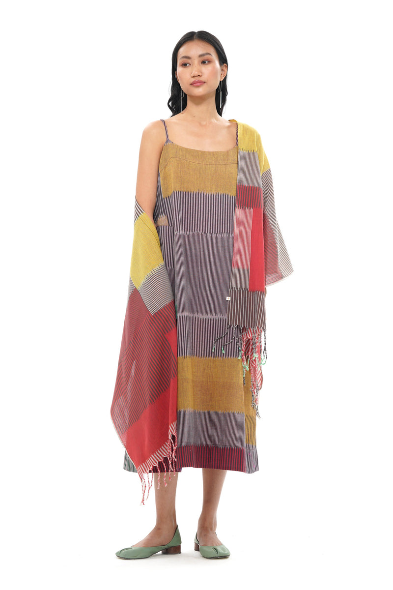 SHORU STOLE 100% cotton by Translate - Handwoven Ikat in red color for women Worldwide