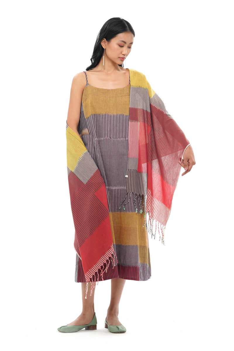 SHORU STOLE 100% cotton by Translate - Handwoven Ikat in red color for women Worldwide