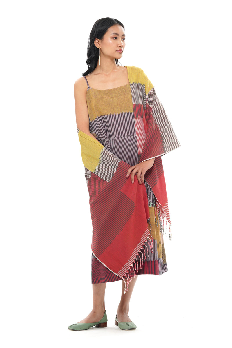 SHORU STOLE 100% cotton by Translate - Handwoven Ikat in red color for women Worldwide