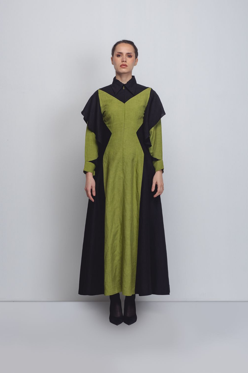 Strella Colourblocked Dress - Parrot Green + Black by Leh Studios in green color for women Worldwide