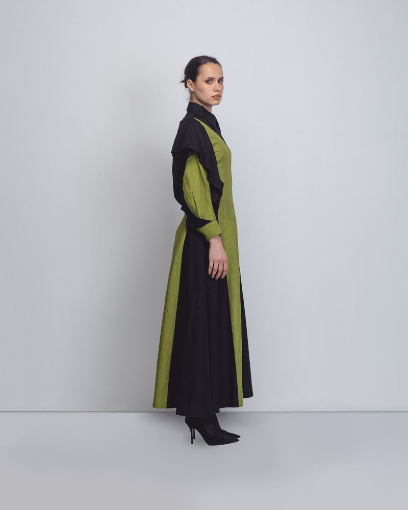 Strella Colourblocked Dress - Parrot Green + Black by Leh Studios in green color for women Worldwide