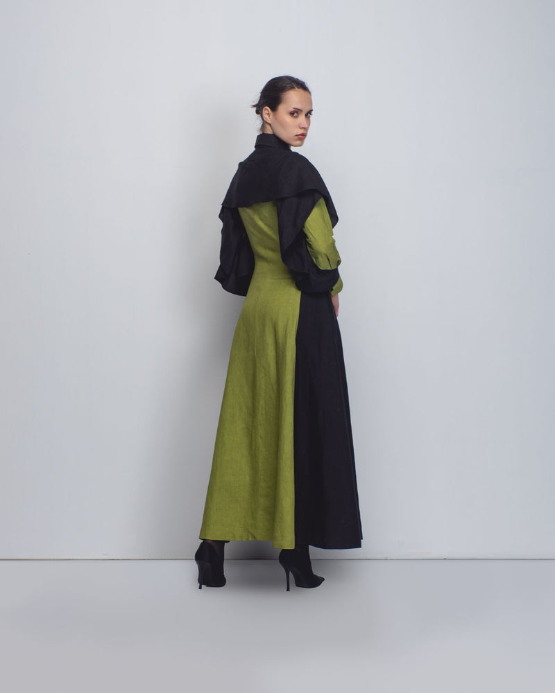 Strella Colourblocked Dress - Parrot Green + Black by Leh Studios in green color for women Worldwide