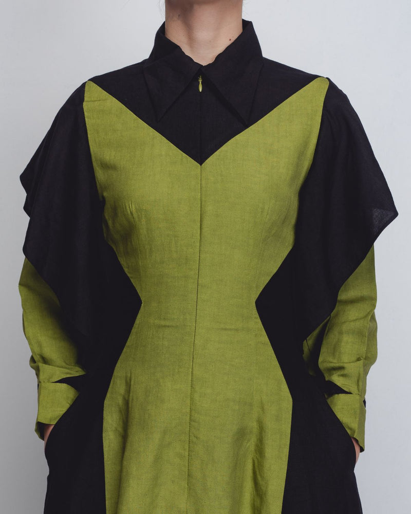 Strella Colourblocked Dress - Parrot Green + Black by Leh Studios in green color for women Worldwide