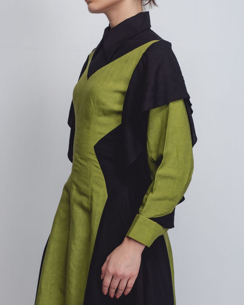 Strella Colourblocked Dress - Parrot Green + Black by Leh Studios in green color for women Worldwide