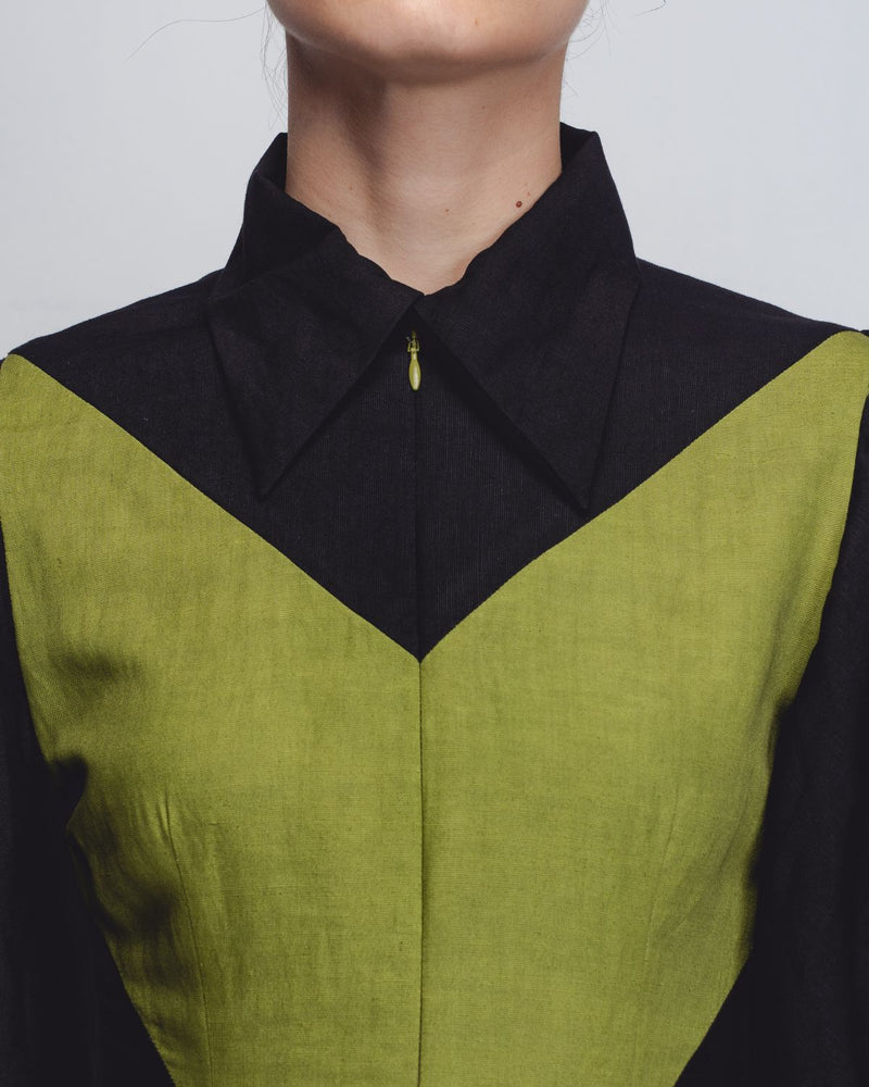 Strella Colourblocked Dress - Parrot Green + Black by Leh Studios in green color for women Worldwide