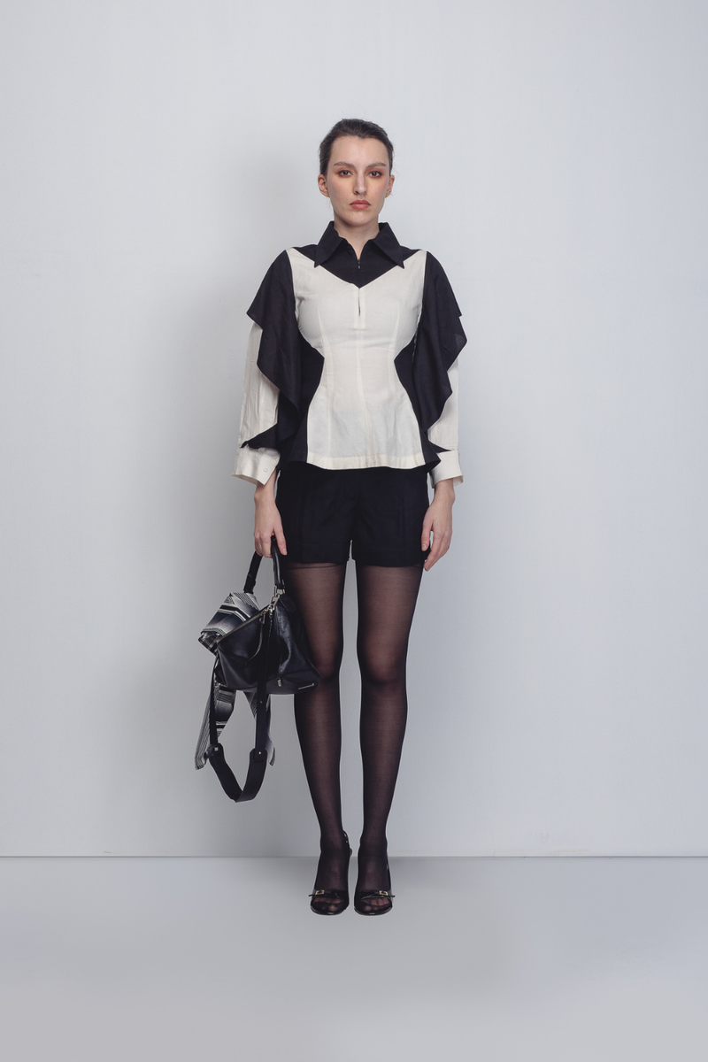 Strella Colourblocked Top - Black + White by Leh Studios in black color for women Worldwide