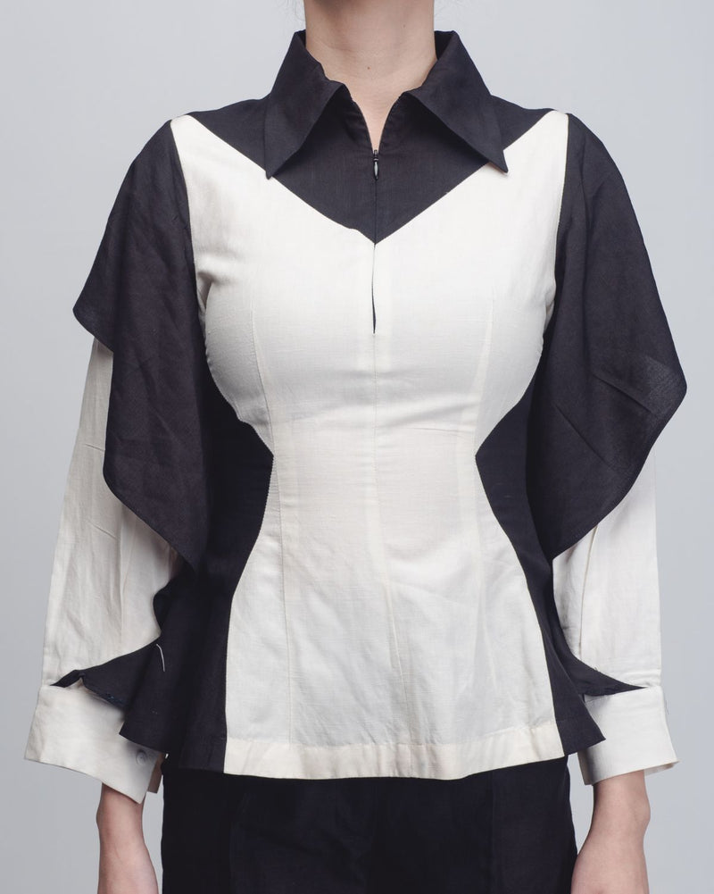 Strella Colourblocked Top - Black + White by Leh Studios in black color for women Worldwide