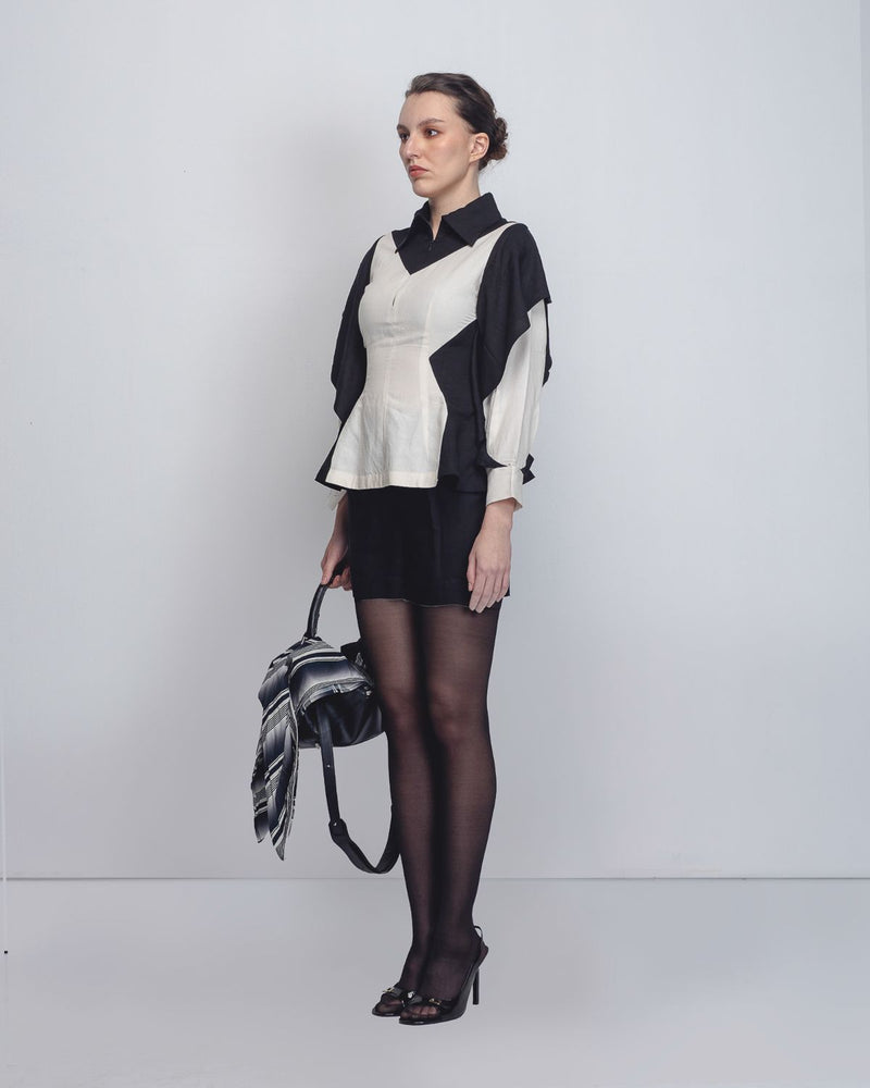 Strella Colourblocked Top - Black + White by Leh Studios in black color for women Worldwide