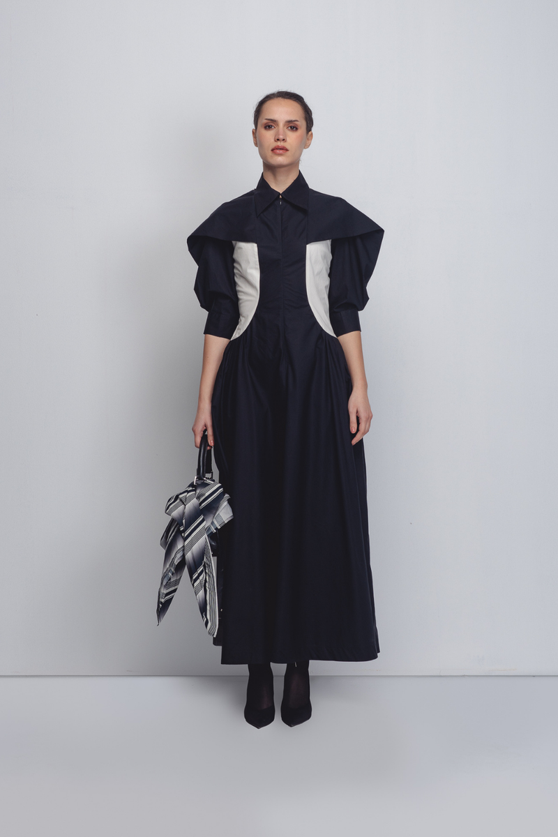Sue Dress - Black + White cotton by Leh Studios in black color for women Worldwide