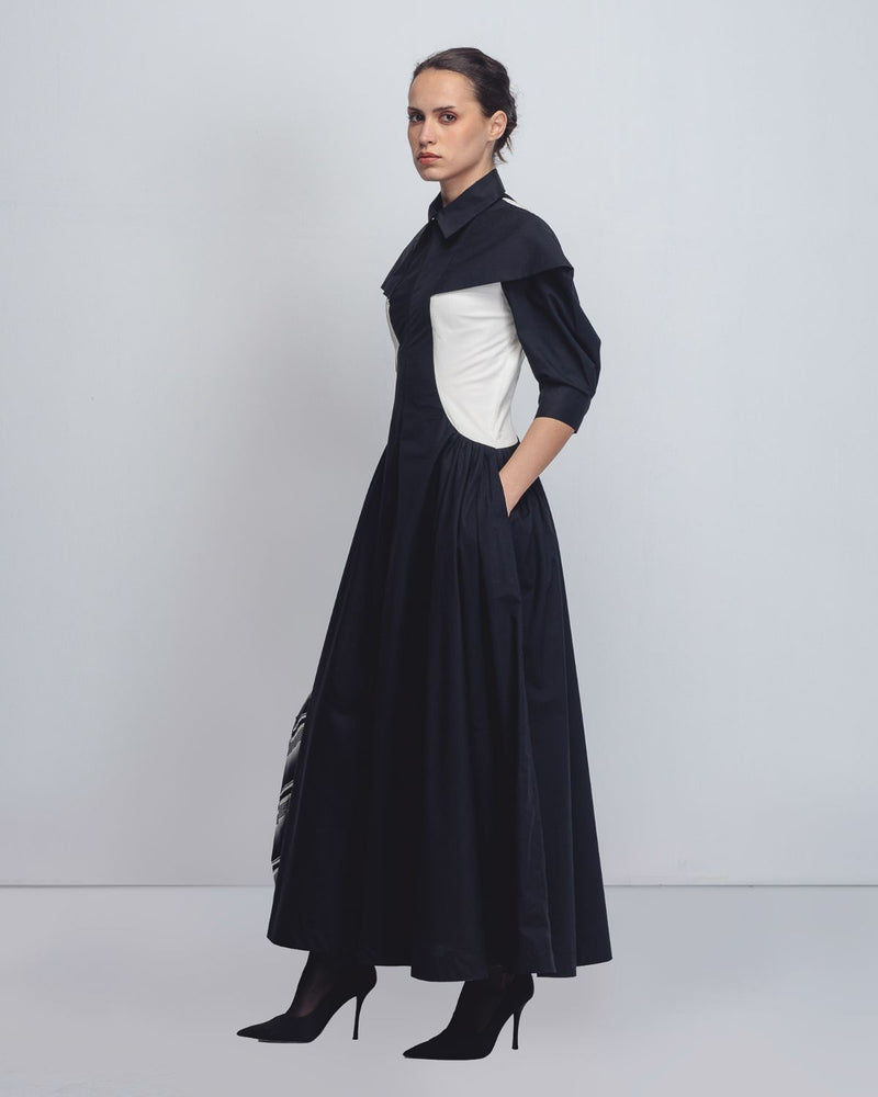 Sue Dress - Black + White cotton by Leh Studios in black color for women Worldwide