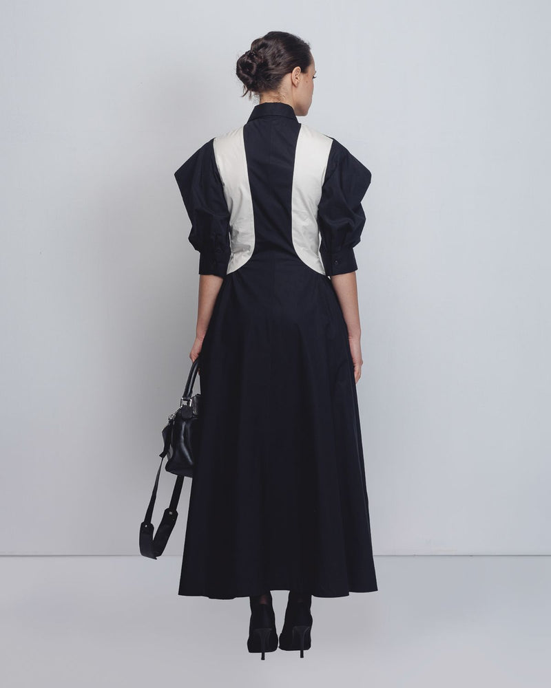 Sue Dress - Black + White cotton by Leh Studios in black color for women Worldwide