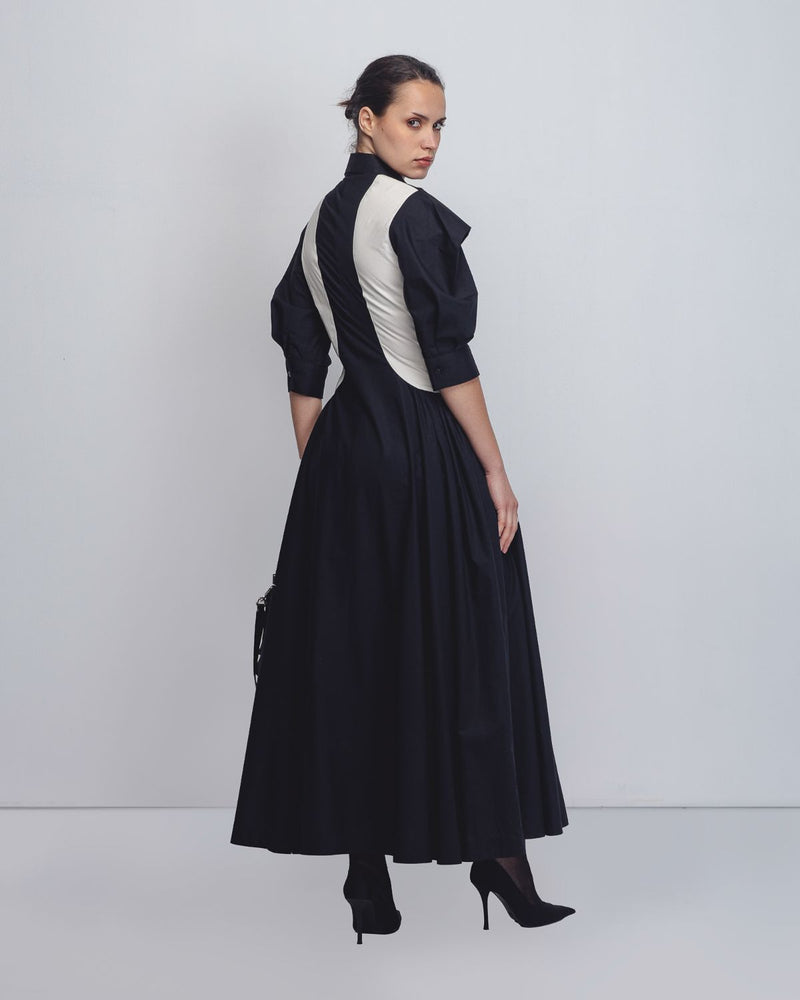 Sue Dress - Black + White cotton by Leh Studios in black color for women Worldwide
