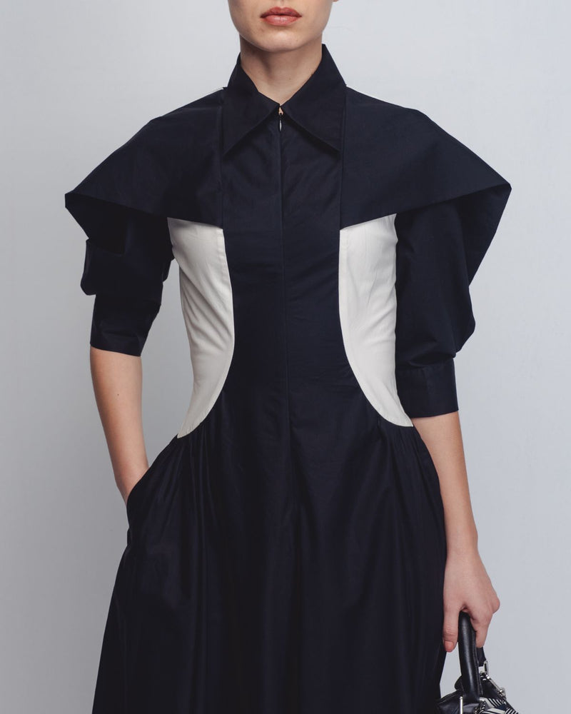 Sue Dress - Black + White cotton by Leh Studios in black color for women Worldwide