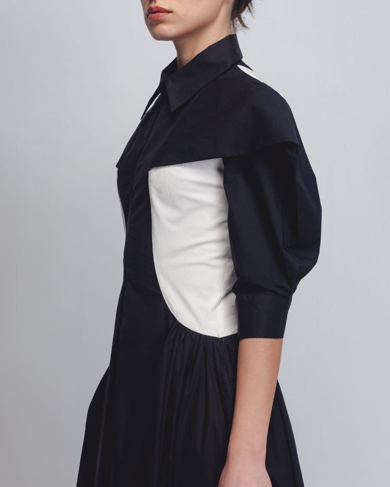 Sue Dress - Black + White cotton by Leh Studios in black color for women Worldwide