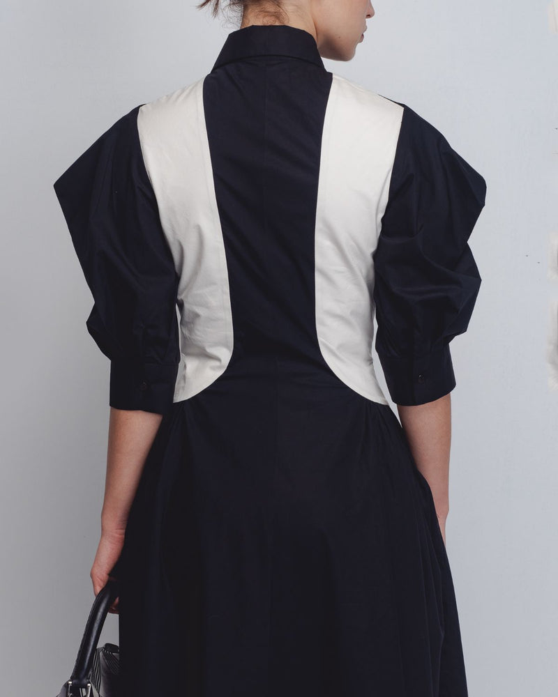 Sue Dress - Black + White cotton by Leh Studios in black color for women Worldwide