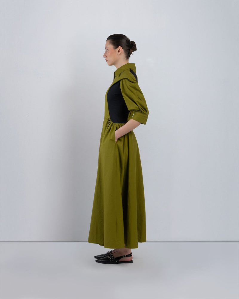 SUE DRESS - Olive + Black dress by Leh Studios in olive for women Worldwide
