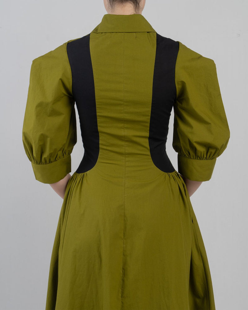 SUE DRESS - Olive + Black dress by Leh Studios in olive for women Worldwide