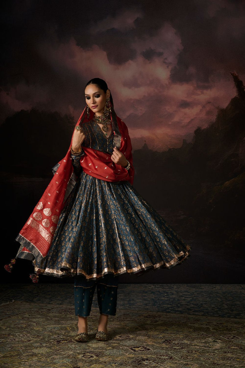 SUFIA KURTA chanderi by SWATTI KAPOOR in teal color for women Worldwide