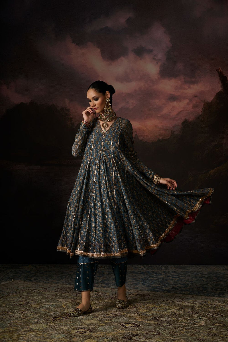 SUFIA KURTA chanderi by SWATTI KAPOOR in teal color for women Worldwide