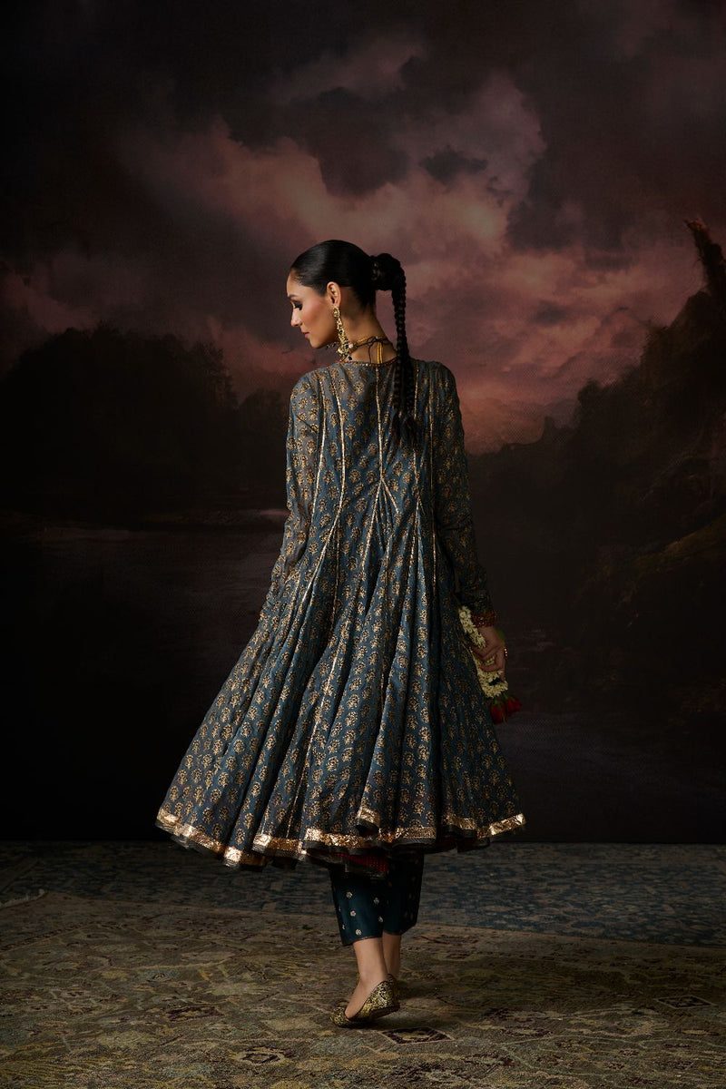 SUFIA KURTA chanderi by SWATTI KAPOOR in teal color for women Worldwide