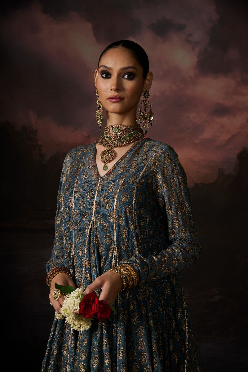 SUFIA KURTA chanderi by SWATTI KAPOOR in teal color for women Worldwide