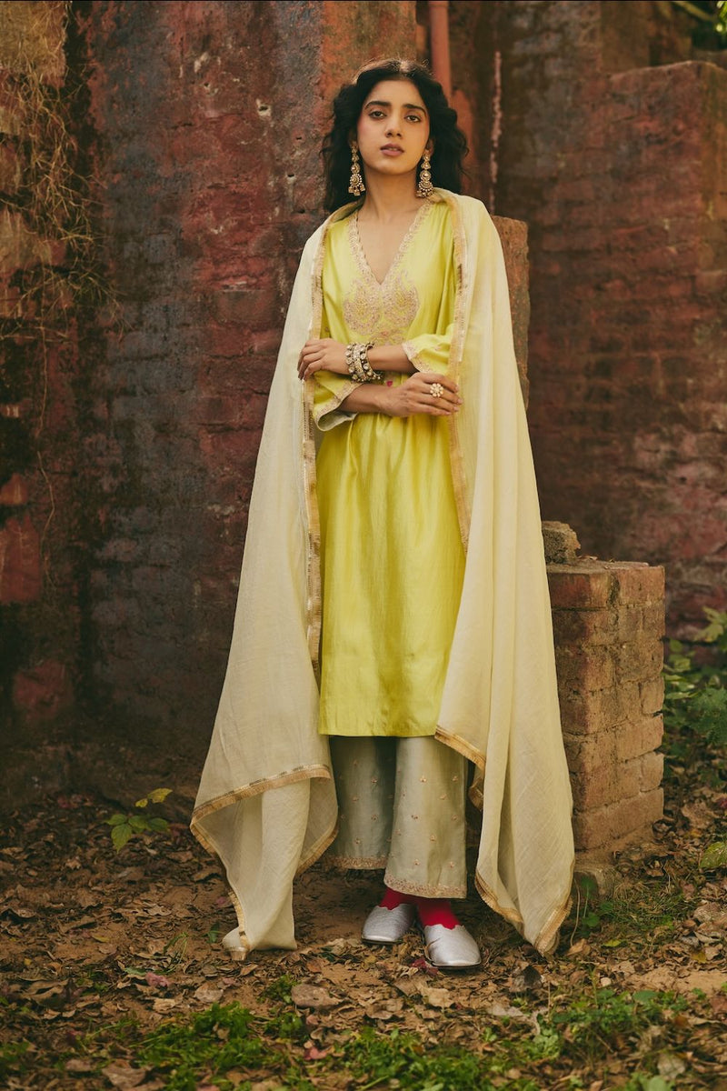SUFRA & NAYAB KURTA & PANT silk by Rashika Mittal in multi color for women Worldwide