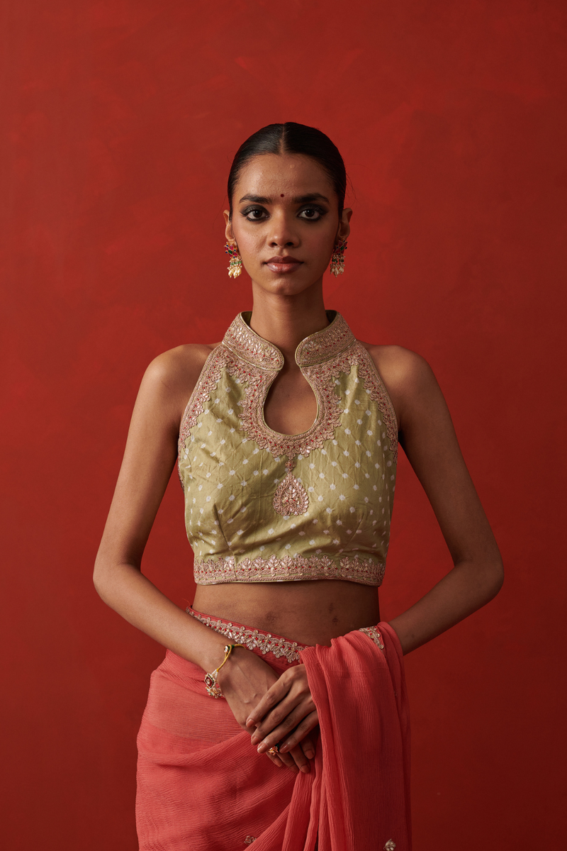 SUKI BLOUSE silk by Rashika Mittal in green color for women Worldwide
