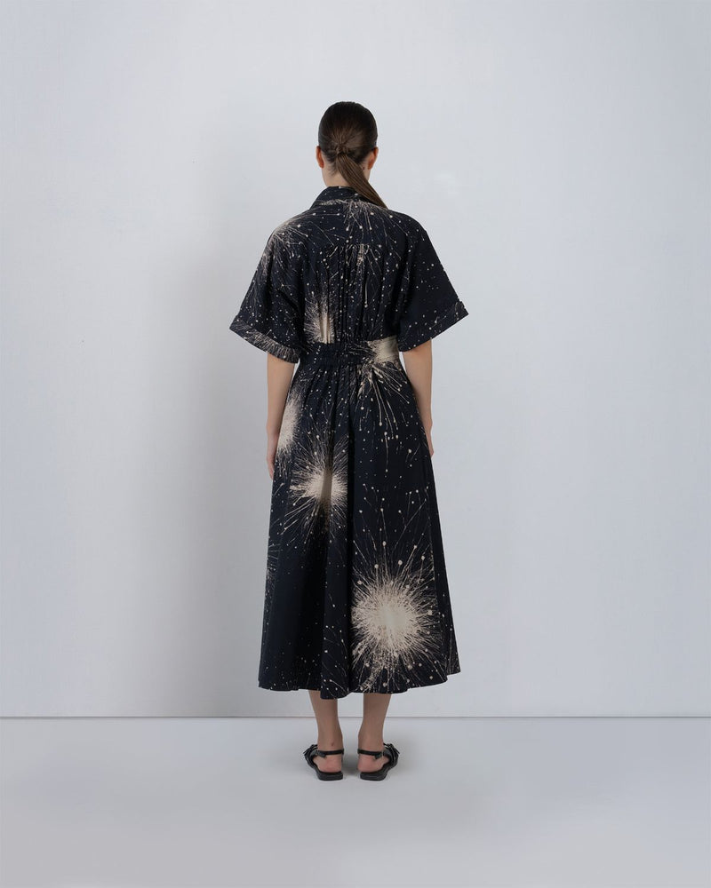 SUN DRESS IN SPLATTER PRINT - Black + Ivory dress by Leh Studios in black for women Worldwide