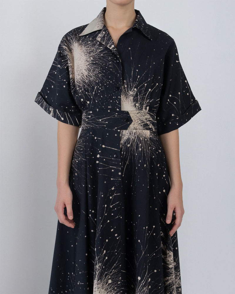 SUN DRESS IN SPLATTER PRINT - Black + Ivory dress by Leh Studios in black for women Worldwide