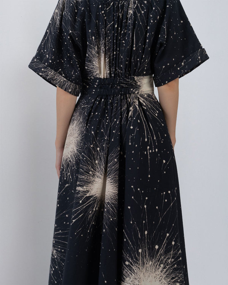 SUN DRESS IN SPLATTER PRINT - Black + Ivory dress by Leh Studios in black for women Worldwide