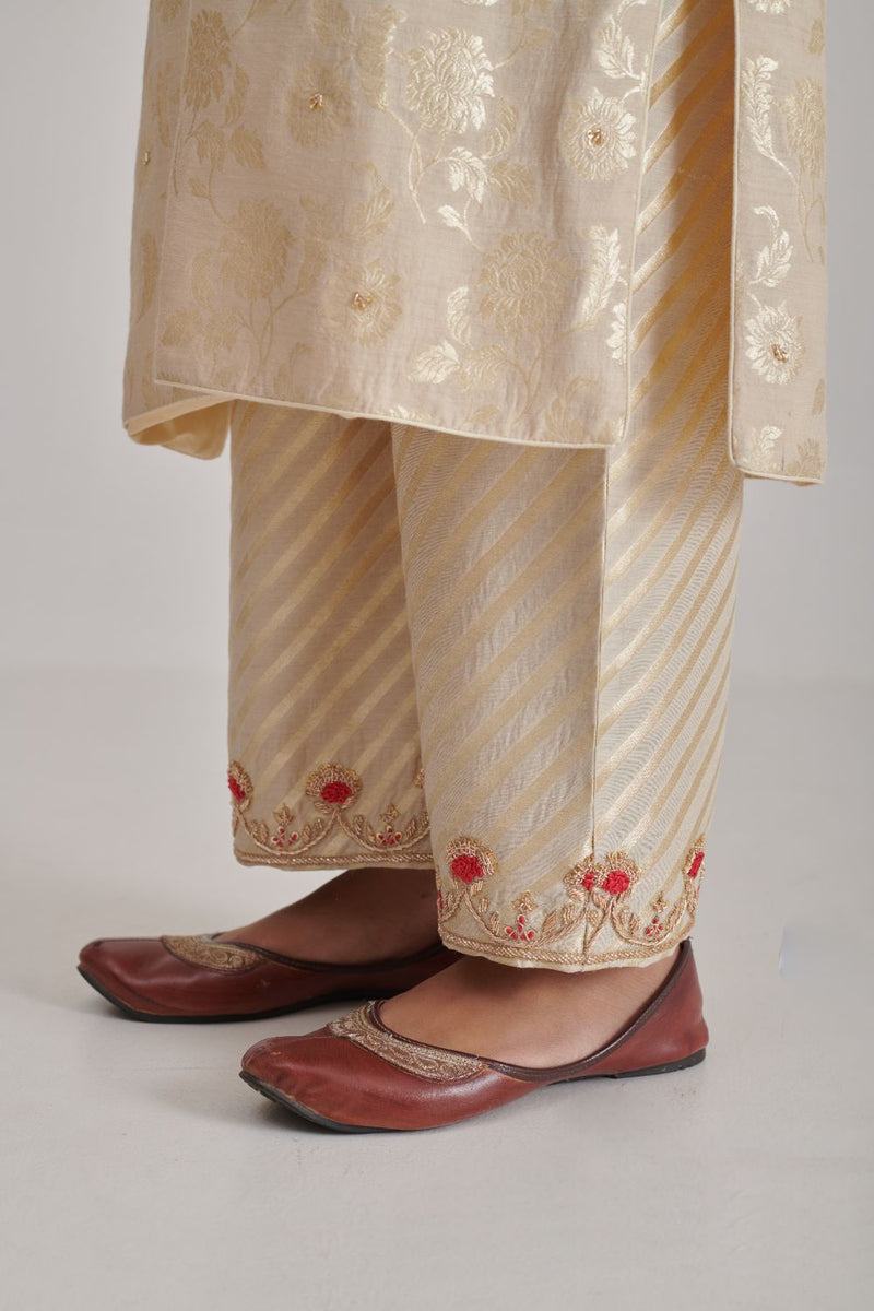 SUNHERI & SAHANA KURTA & PANT silk by Rashika Mittal in beige color for women Worldwide