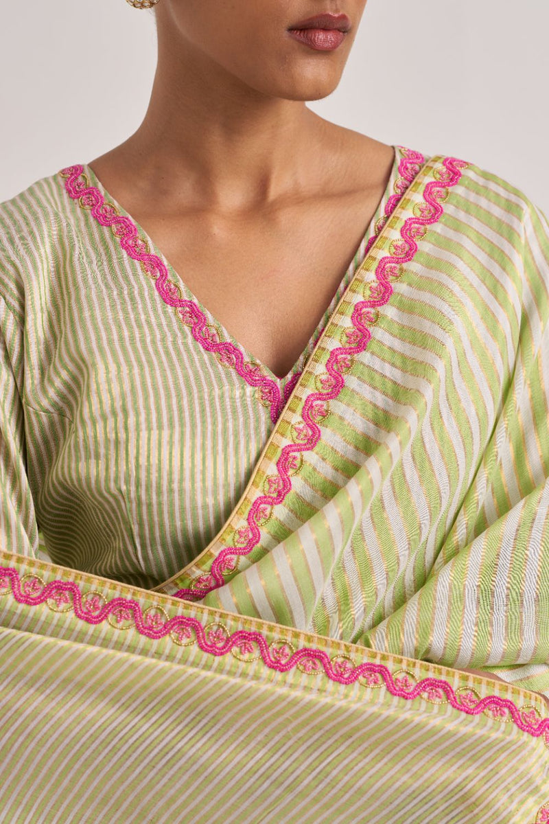 Mohini Sari Green cotton by Suparna Som in green color for women Worldwide