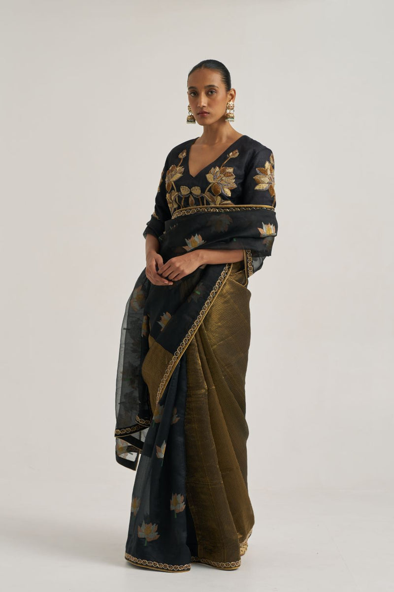 Padma Sari Black silk by Suparna Som in black color for women Worldwide