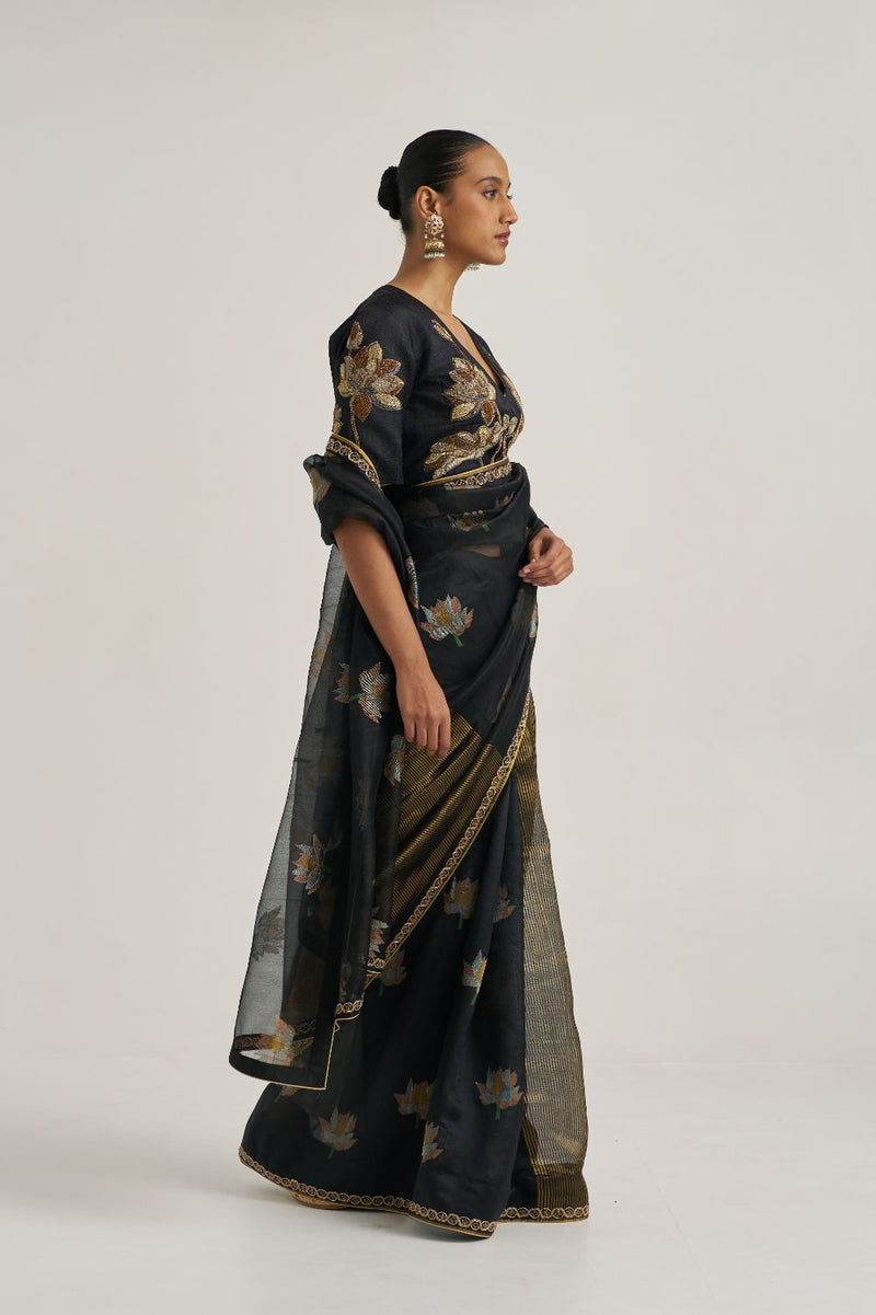 Padma Sari Black silk by Suparna Som in black color for women Worldwide