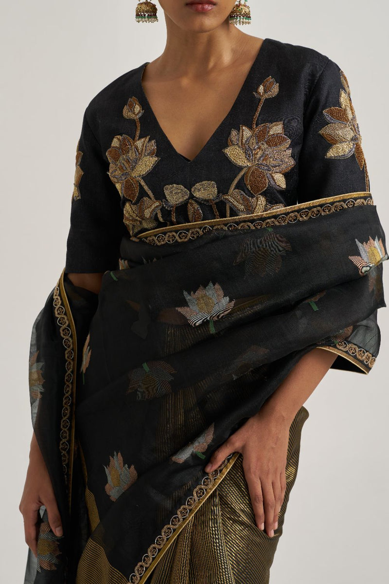 Padma Sari Black silk by Suparna Som in black color for women Worldwide