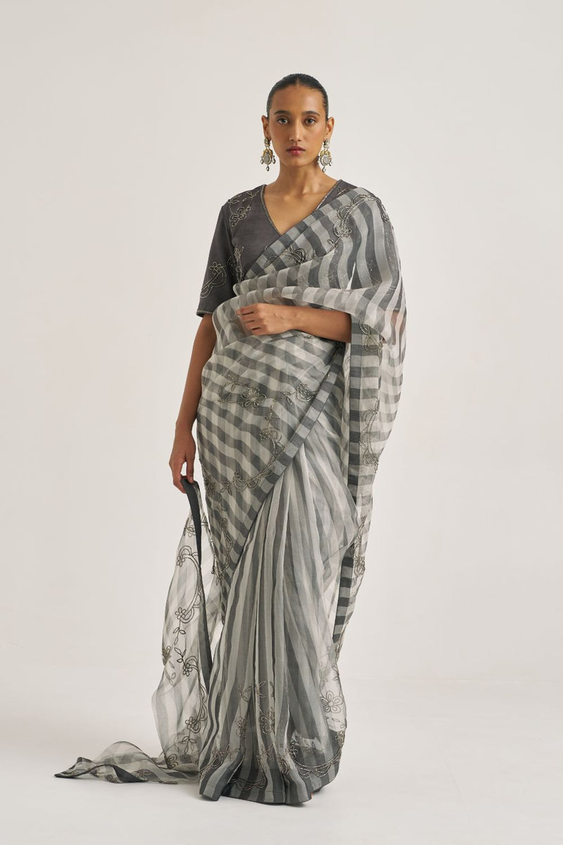 Yamini Sari Grey organza by Suparna Som in grey color for women Worldwide