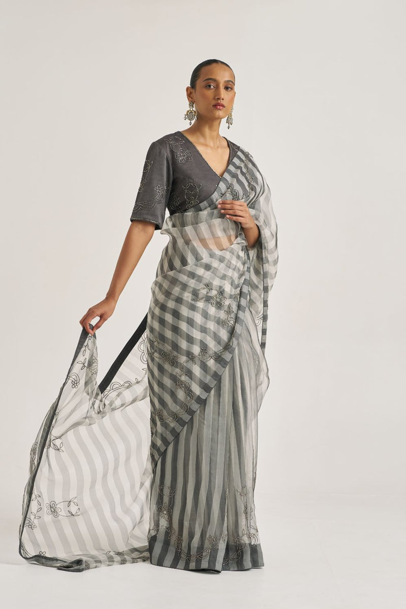 Yamini Sari Grey organza by Suparna Som in grey color for women Worldwide