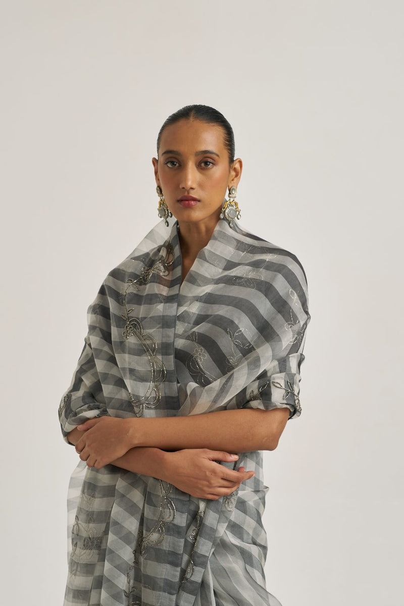 Yamini Sari Grey organza by Suparna Som in grey color for women Worldwide