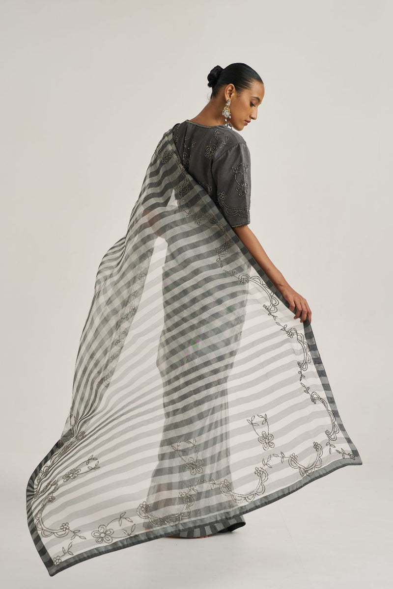 Yamini Sari Grey organza by Suparna Som in grey color for women Worldwide