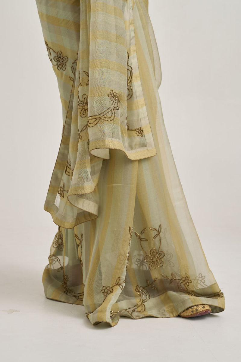 Yamini Sari Gold organza by Suparna Som in grey color for women Worldwide