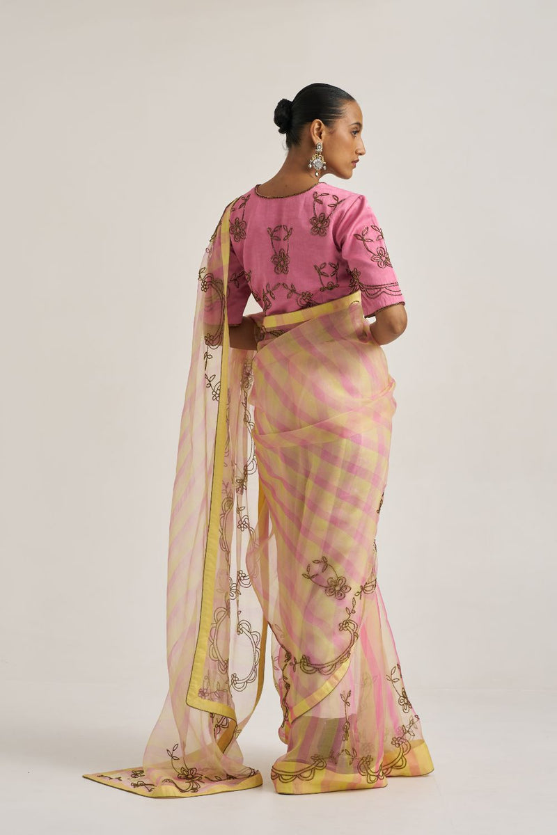 Yamini Sari Yellow organza by Suparna Som in yellow color for women Worldwide