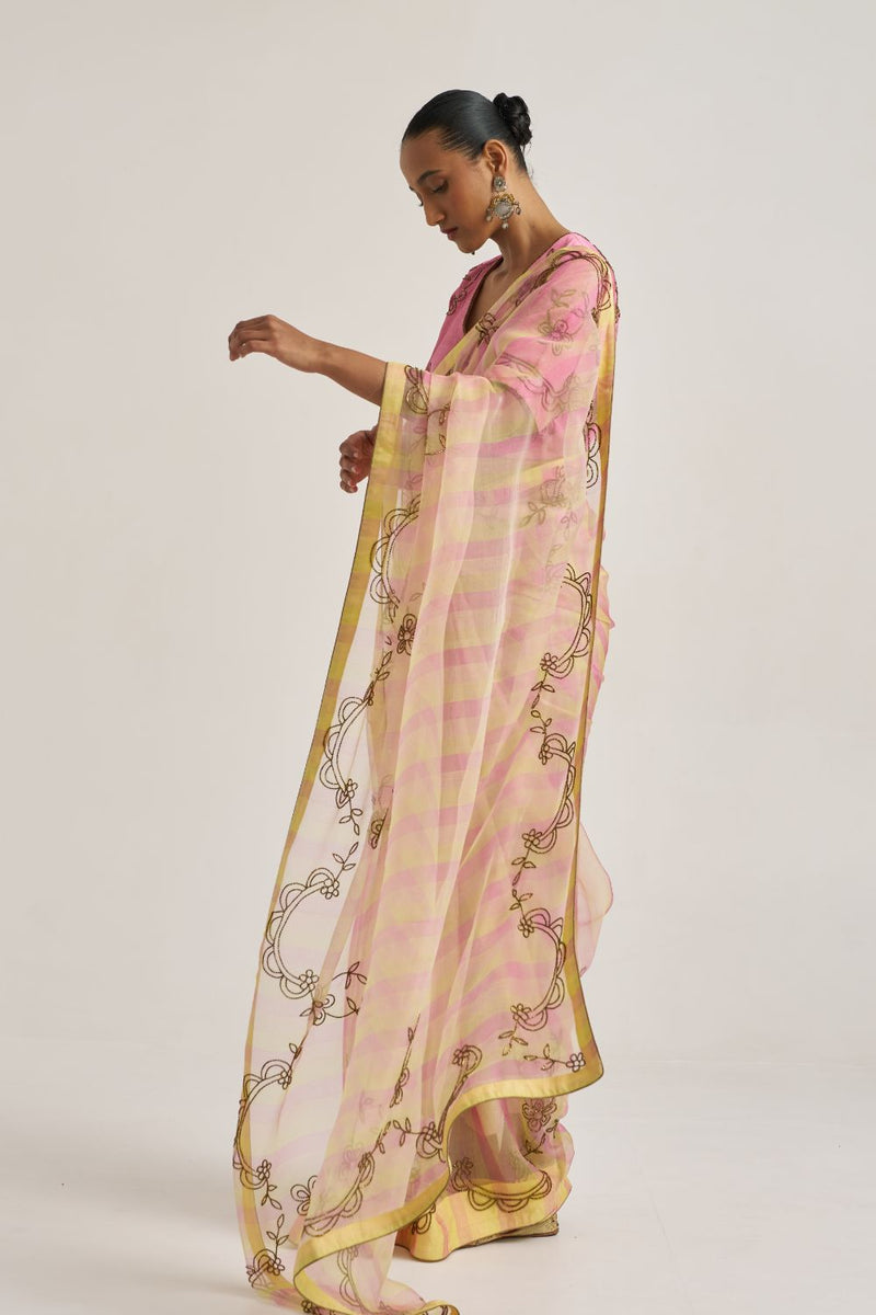 Yamini Sari Yellow organza by Suparna Som in yellow color for women Worldwide