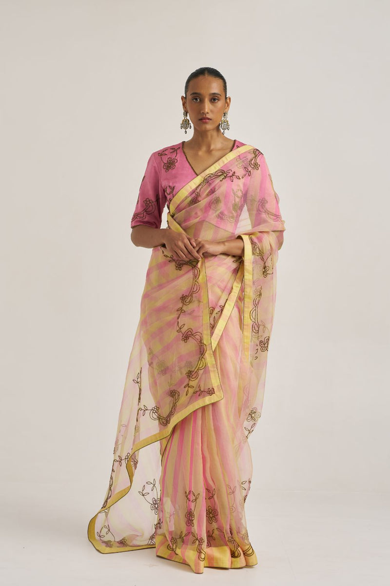 Yamini Sari Yellow organza by Suparna Som in yellow color for women Worldwide