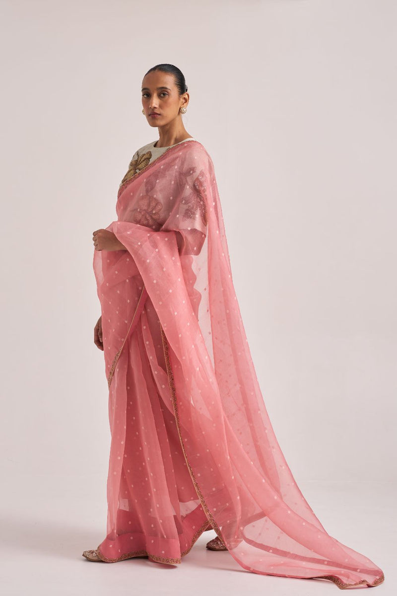 Gitali Sari Pink organza by Suparna Som in pink color for women Worldwide