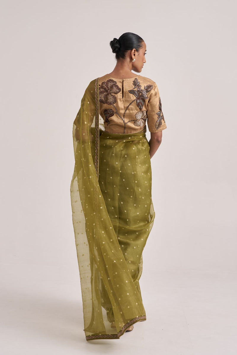 Gitali Sari Green organza by Suparna Som in green color for women Worldwide