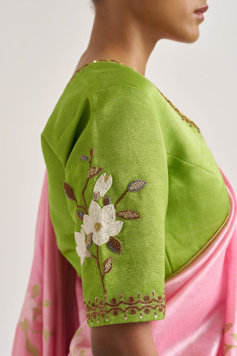 Magnolia Blouse Green silk by Suparna Som in green color for women Worldwide