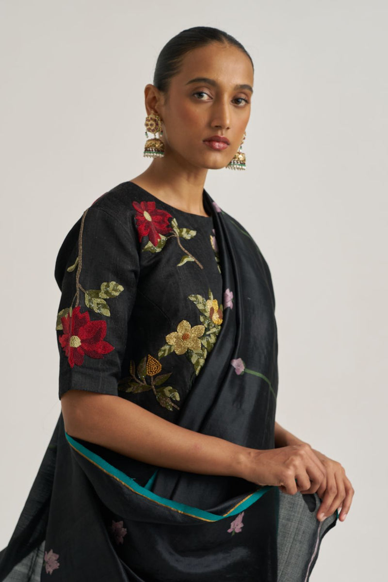 Bagaan Blouse Black silk by Suparna Som in black color for women Worldwide