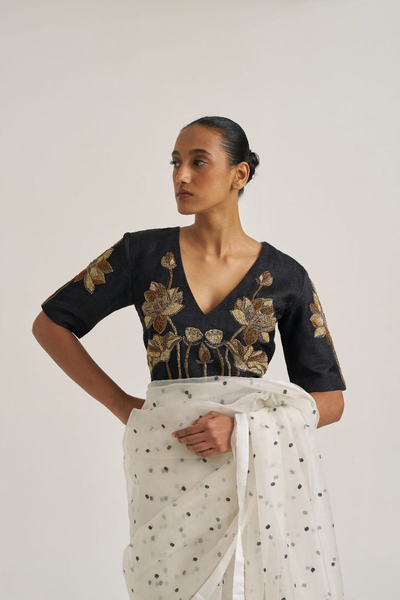 Padma Blouse Black silk by Suparna Som in black color for women Worldwide