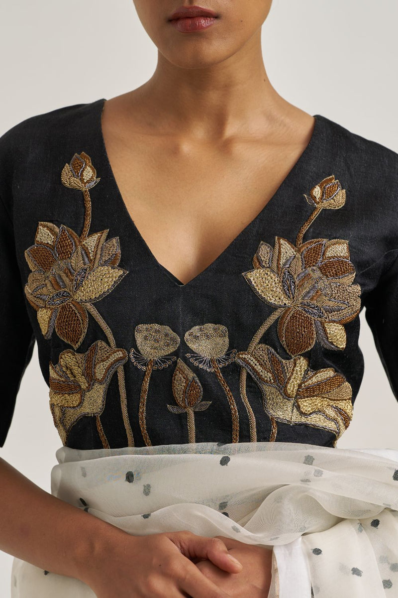 Padma Blouse Black silk by Suparna Som in black color for women Worldwide